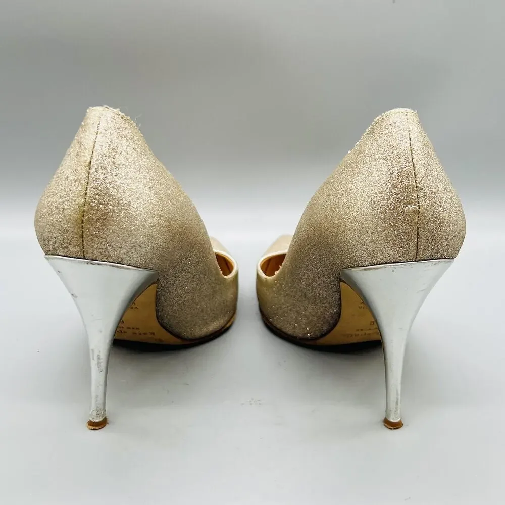 Kate Spade Shoes Women 9 Gold Glitter Pointed Toe Stiletto Heel Pump Dress Party